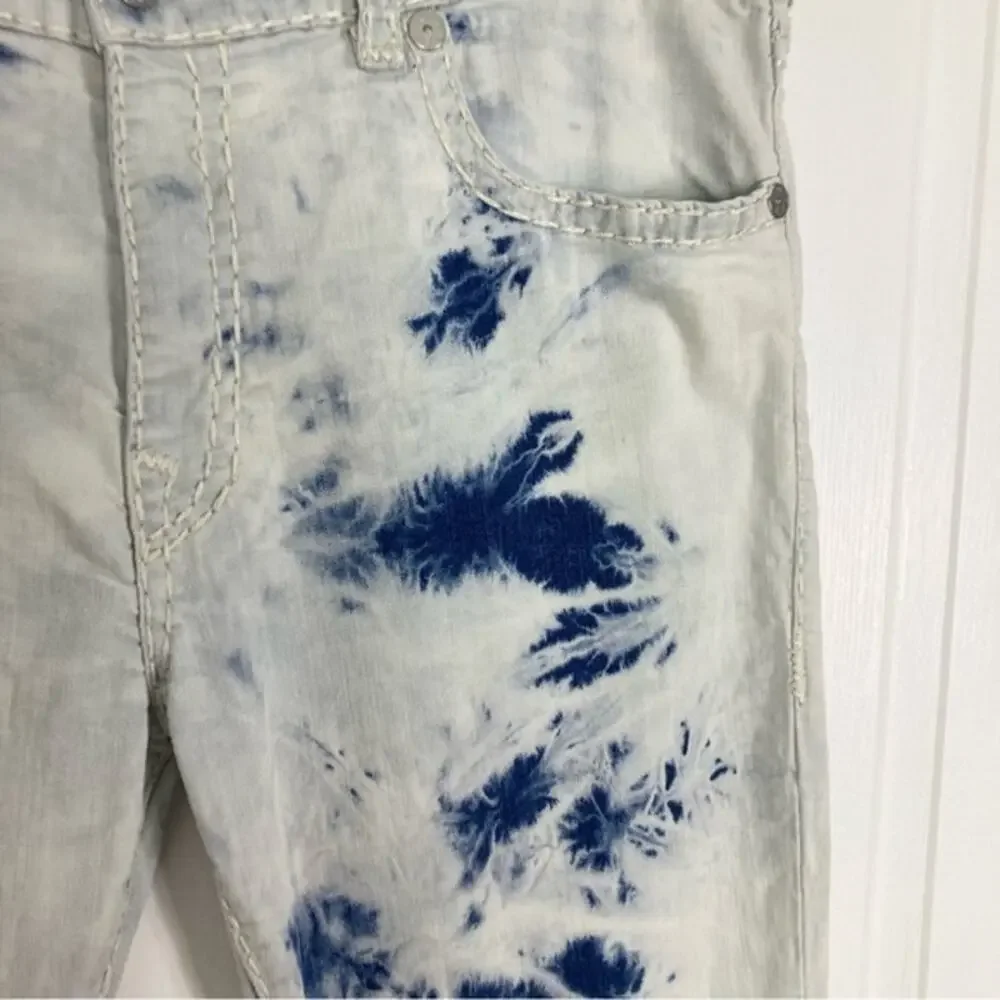 NWOT TRUE RELIGION Jean 44 Ricky Relaxed Hydro Blue Tie Dye Zip Denim